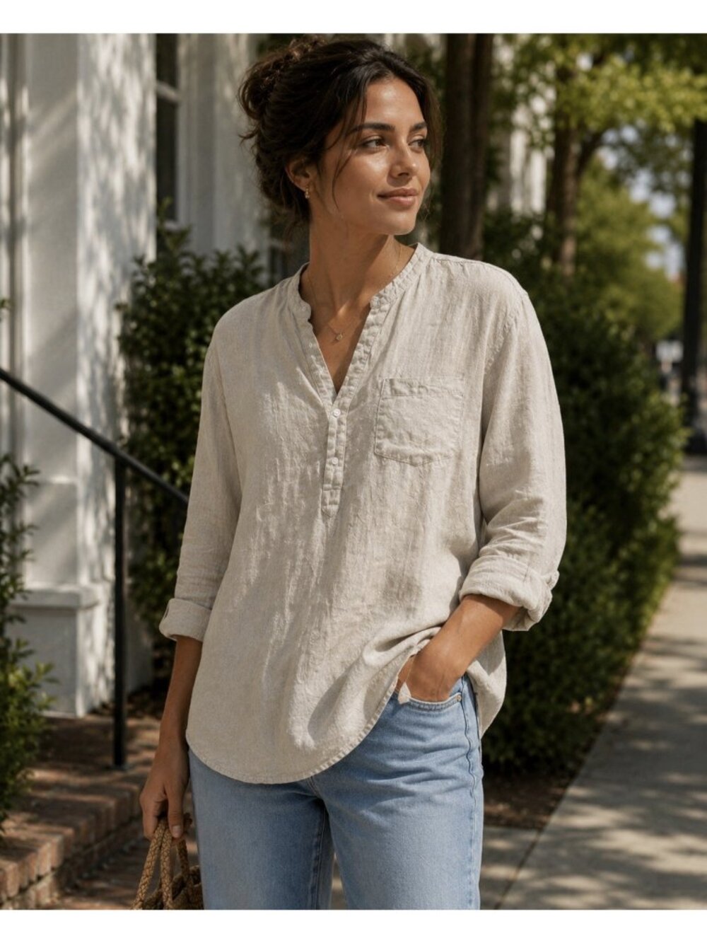 Vikolino Tunic Shirt L/XL Euro Washed Linen Oversized Oatmeal Tan Lagenlook NEW